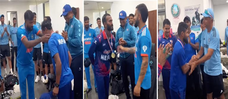 भारतीय खेलाडी र प्रशिक्षकले ड्रेसिङ रूममा आएर पहिर्‍याइदिए नेपाली क्रिकेटरलाई मेडल