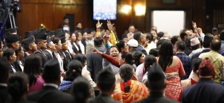 संसदमा कांग्रेस र एमाले सांसदबीच धकेलाधकेल